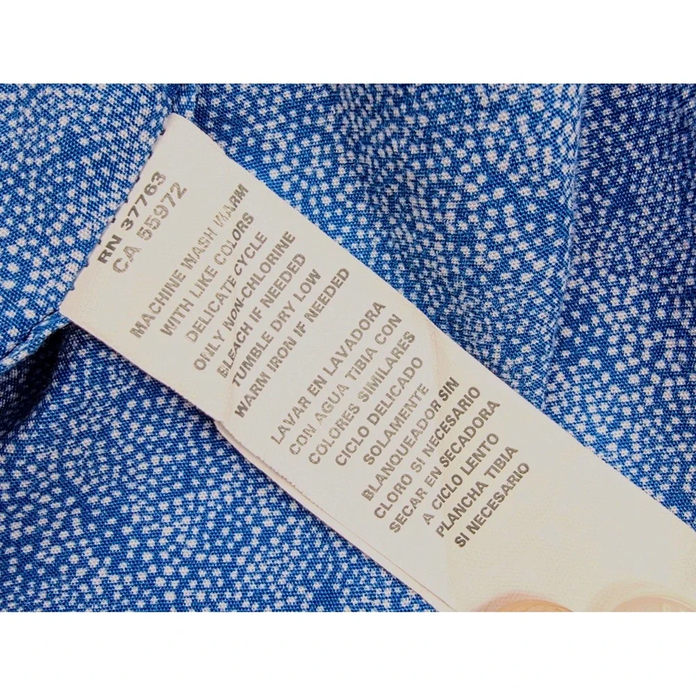 Perry Ellis Blue White Mosaic Button Short Sleeve Shirt Men's Size‎ Large
